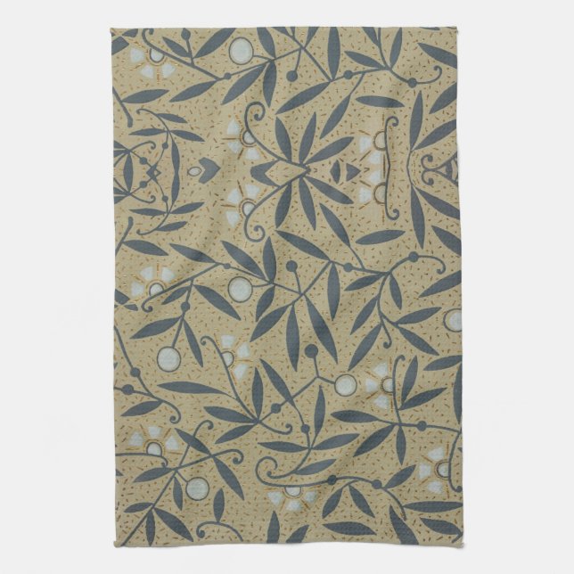 Ornate floral pattern with dark blue vines  kitchen towel (Vertical)