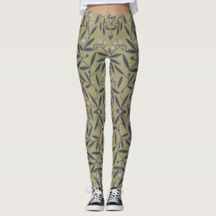 Ornate floral pattern with dark blue vines leggings