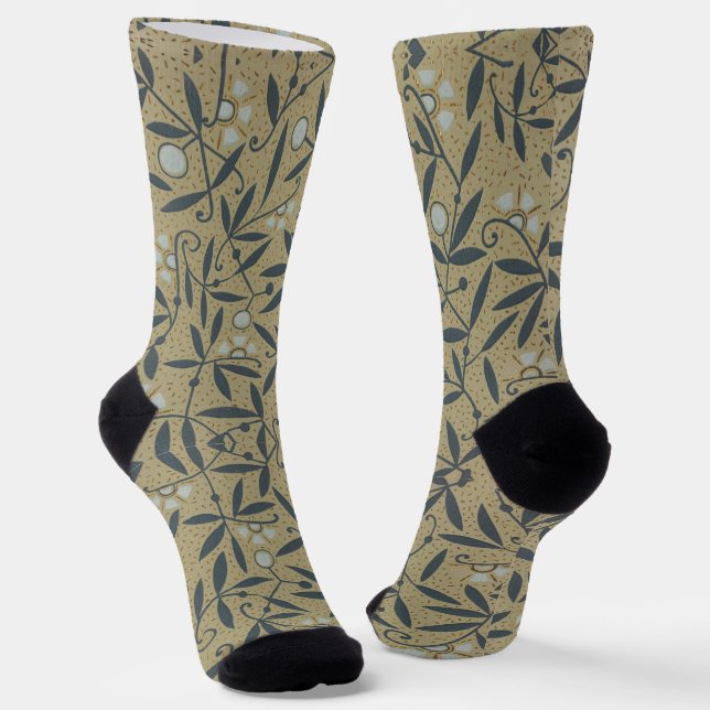 Ornate floral pattern with dark blue vines  socks (Angled)