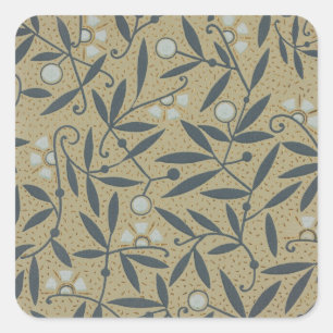 Ornate floral pattern with dark blue vines  square sticker