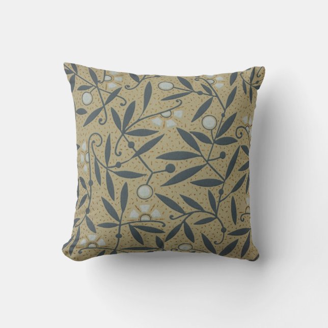 Ornate floral pattern with dark blue vines  throw pillow (Front)