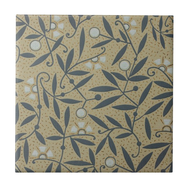 Ornate floral pattern with dark blue vines  tile (Front)