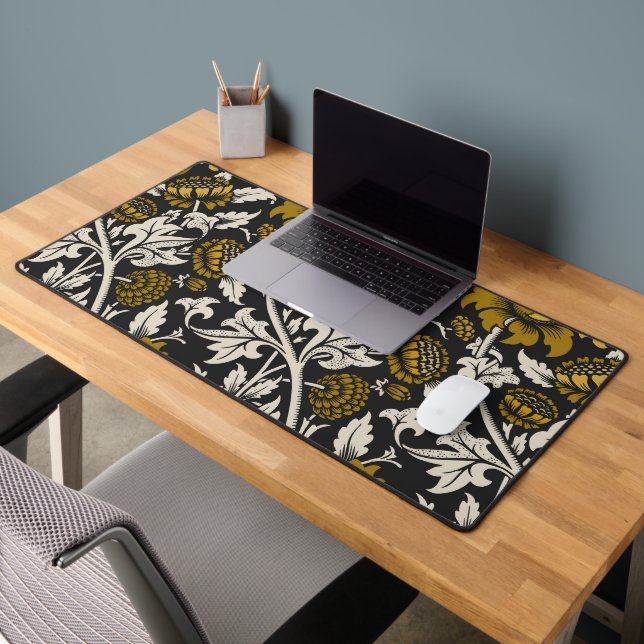 Ornate floral pattern with large gold flowers  desk mat (Office 2)