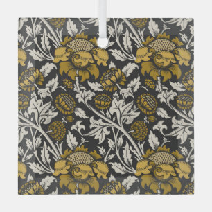 Ornate floral pattern with large gold flowers  glass ornament