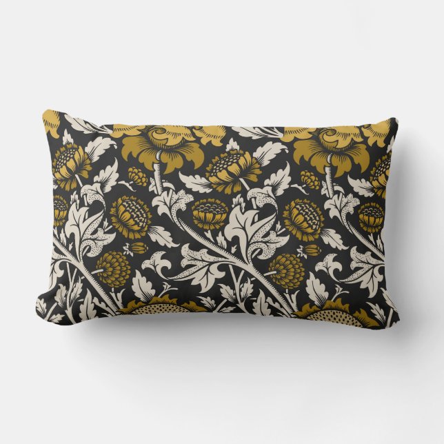 Ornate floral pattern with large gold flowers  lumbar pillow (Front)