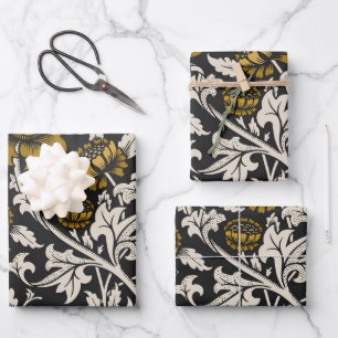 Ornate floral pattern with large gold flowers  wrapping paper sheet