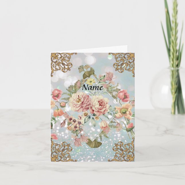 Ornate Floral Personalized Thank You Card (Front)