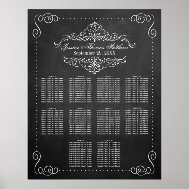 Ornate Flourish Chalkboard Wedding Seating Chart (Front)