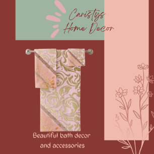 Ornate Flourishes Swirls Rose Gold Bath Towel Set