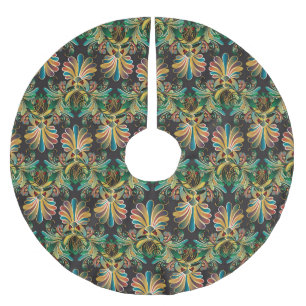 Ornate Flower Luxury Wallpaper Brushed Polyester Tree Skirt