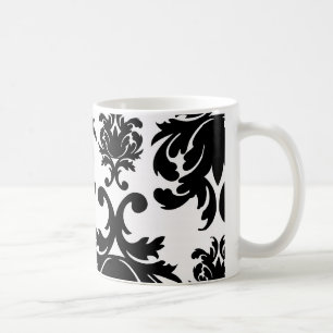 ornate formal black white damask coffee mug