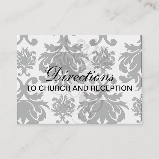 ornate formal black white damask enclosure card (Front)