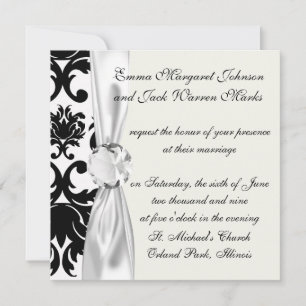 ornate formal black white damask invitation