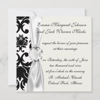 ornate formal black white damask invitation