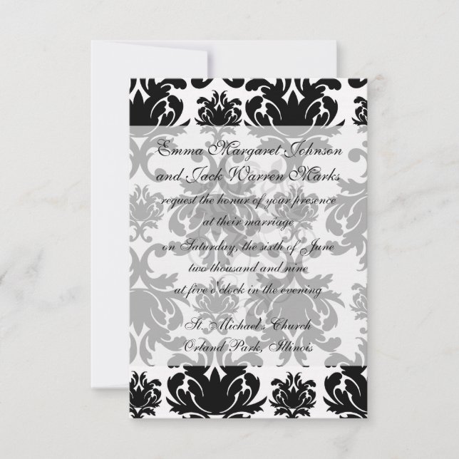 ornate formal black white damask invitation (Front)