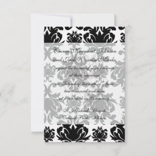 ornate formal black white damask invitation