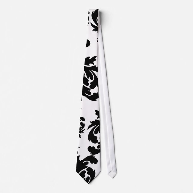 ornate formal black white damask tie (Front)