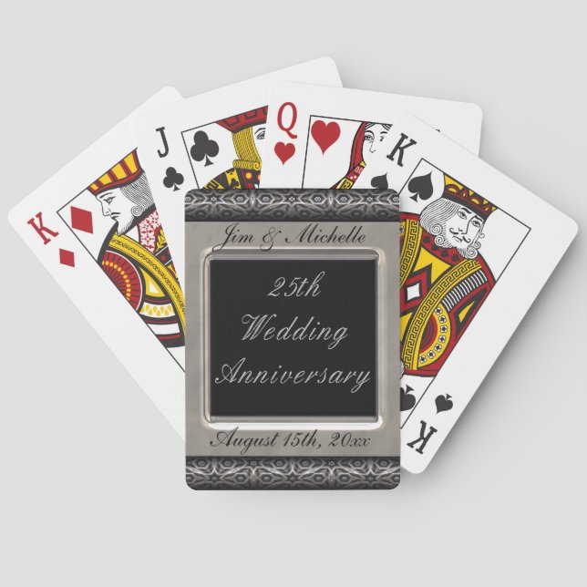 Ornate Frame 25th Wedding Anniversary Playing Cards (Back)