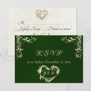 Ornate Frame & Heart - Emerald RSVP Card