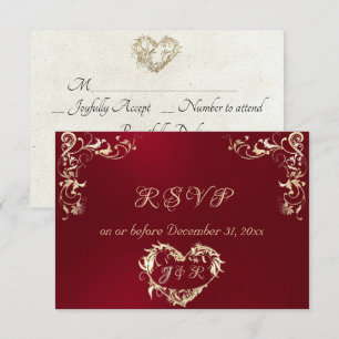 Ornate Frame & Heart - Red RSVP Card