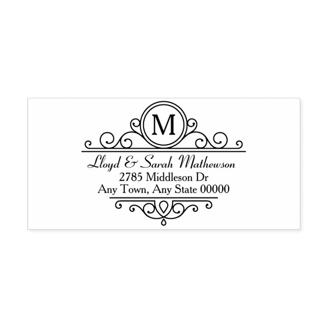 Ornate Frame Monogram Address Self-inking Stamp (Design)