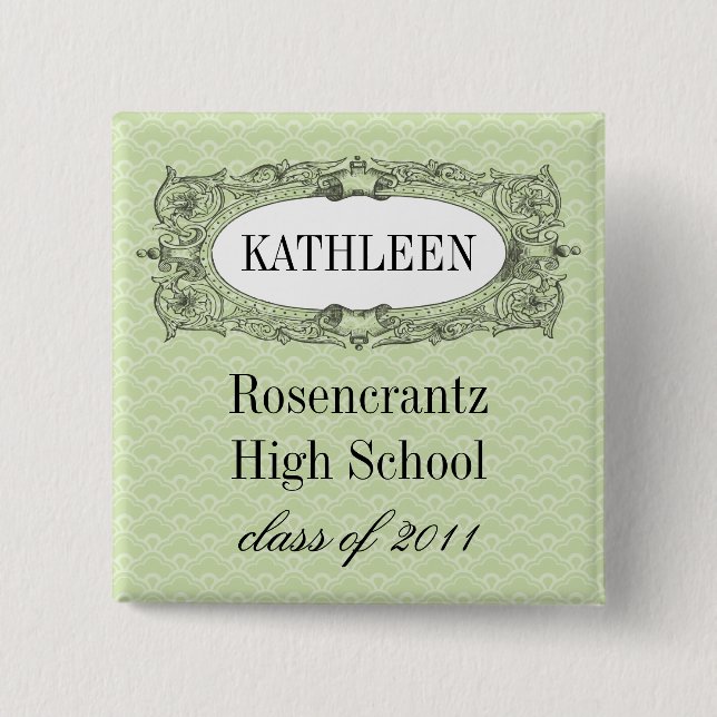 Ornate Frame Sage Green Graduation 2 Inch Square Button (Front)