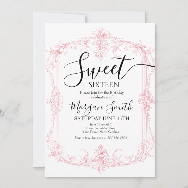 Ornate Frame Sweet Sixteen Birthday Invitation (Front)