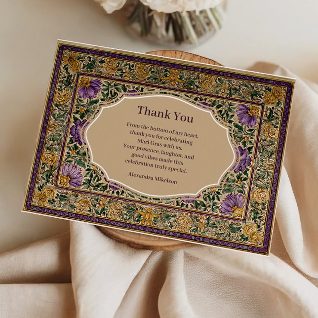 Ornate Framed Mardi Gras Masquerade Thank You Card (Creator Uploaded)