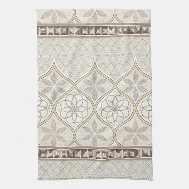 Ornate Geometric Floral Tile Pattern (2) Kitchen Towel (Vertical)