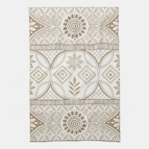 Ornate Geometric Floral Tile Pattern Kitchen Towel
