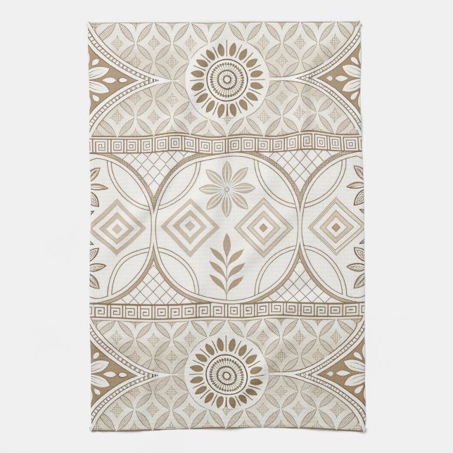 Ornate Geometric Floral Tile Pattern Kitchen Towel (Vertical)