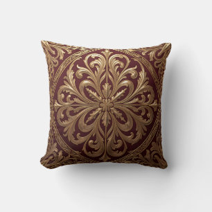 Ornate Gold Acanthus Pattern Deep Red Baroque Throw Pillow