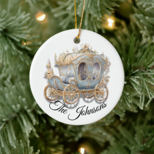 Ornate Gold and Blue Carriage - Custom Ceramic Ornament