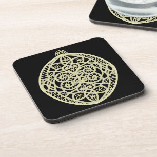 Ornate Gold Bauble on Black Coaster