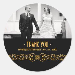 Ornate Gold Belt - Gold Black Wedding Thank You Classic Round Sticker
