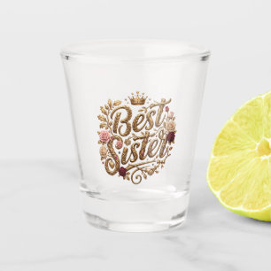 Ornate Gold Best Sister Calligraphy Design Shot Glass