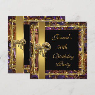Ornate Gold Black 50th Birthday Elegant Invite 3