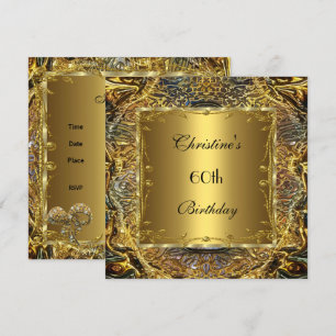 Ornate Gold Black 60th Birthday Elegant Invite 2