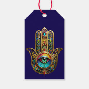 Ornate Gold Colourful Hamsa Green on Red Third Eye Gift Tags