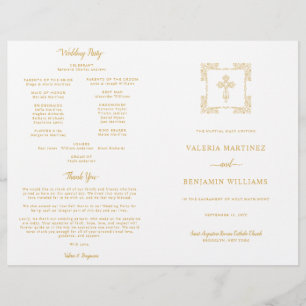 Ornate Gold Cross Catholic Wedding Mass Program