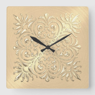 Ornate Gold Embossed Look Square Wall Clock