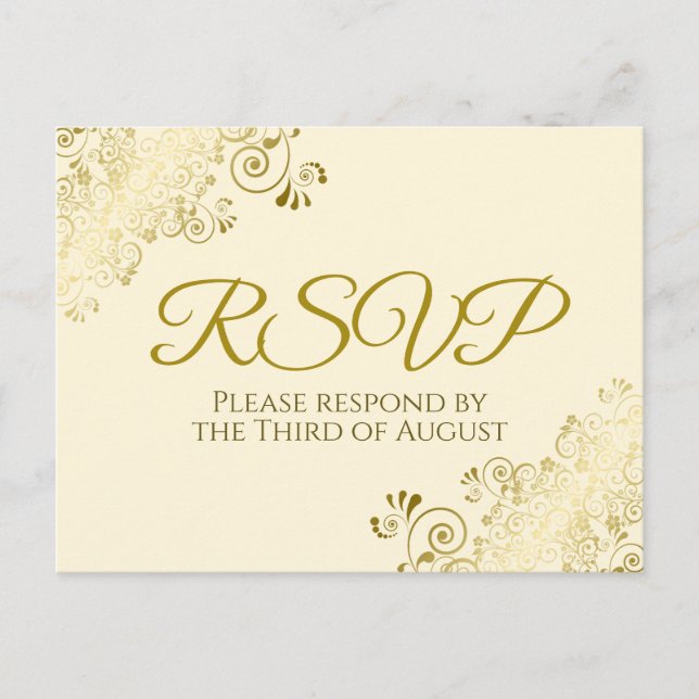 Ornate Gold Filigree Elegant Cream Wedding RSVP Postcard (Front)