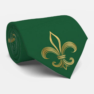 Ornate Gold Fleur-de-lis Mardi Gras Green Carnival Tie