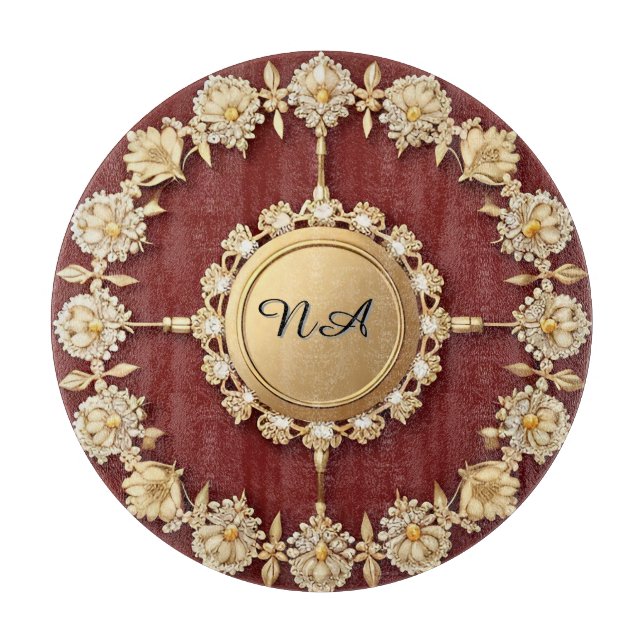Ornate Gold Floral Design Cutting Board (Front)