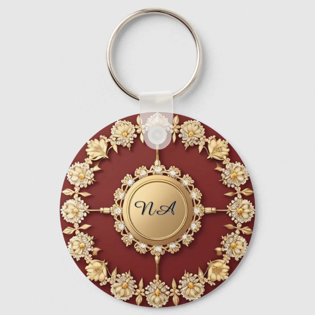 Ornate Gold Floral Design Keychain (Front)
