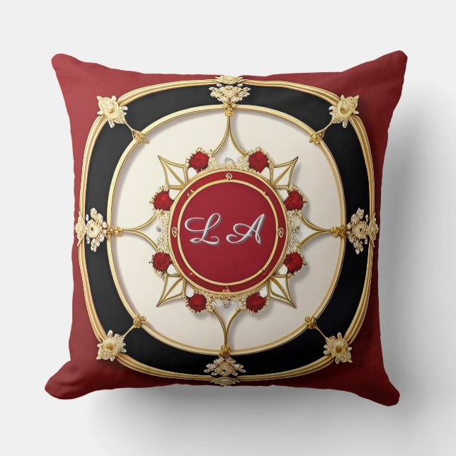 Ornate Gold Floral Design Throw Pillow (Front)