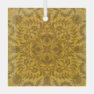 Ornate gold floral pattern with symmetrical glass ornament