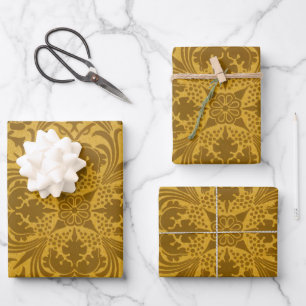 Ornate gold floral pattern with symmetrical wrapping paper sheet