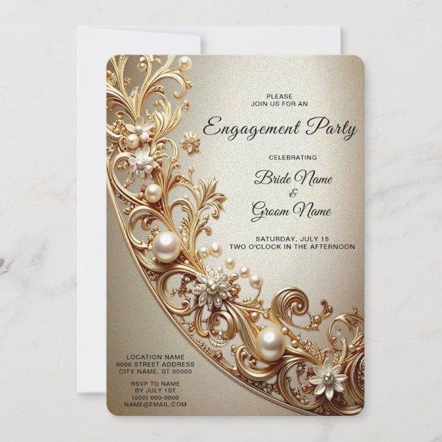 Ornate Gold Flourish Engagement Invitation (Front)
