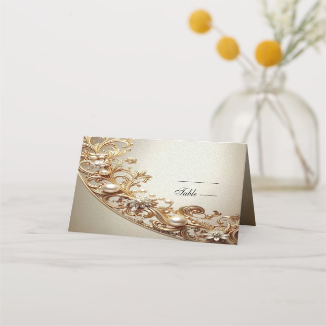 Ornate Gold Flourish Place Card (Front)